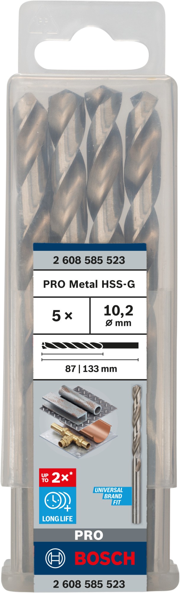 Broca helicoidal PRO Metal HSS-G, longitud estándar, 10,2 x 87 x 133 mm, 5 unidades