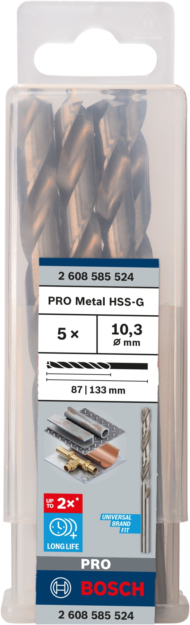 Broca helicoidal PRO Metal HSS-G, longitud estándar, 10,3 x 87 x 133 mm, 5 unidades
