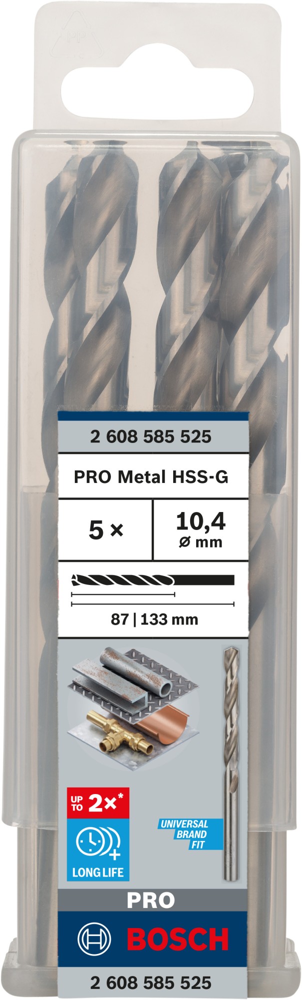 Broca helicoidal PRO Metal HSS-G, longitud estándar, 10,4 x 87 x 133 mm, 5 unidades