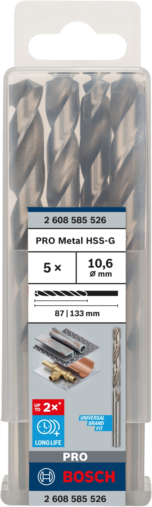 Broca helicoidal PRO Metal HSS-G, longitud estándar, 10,6 x 87 x 133 mm, 5 unidades