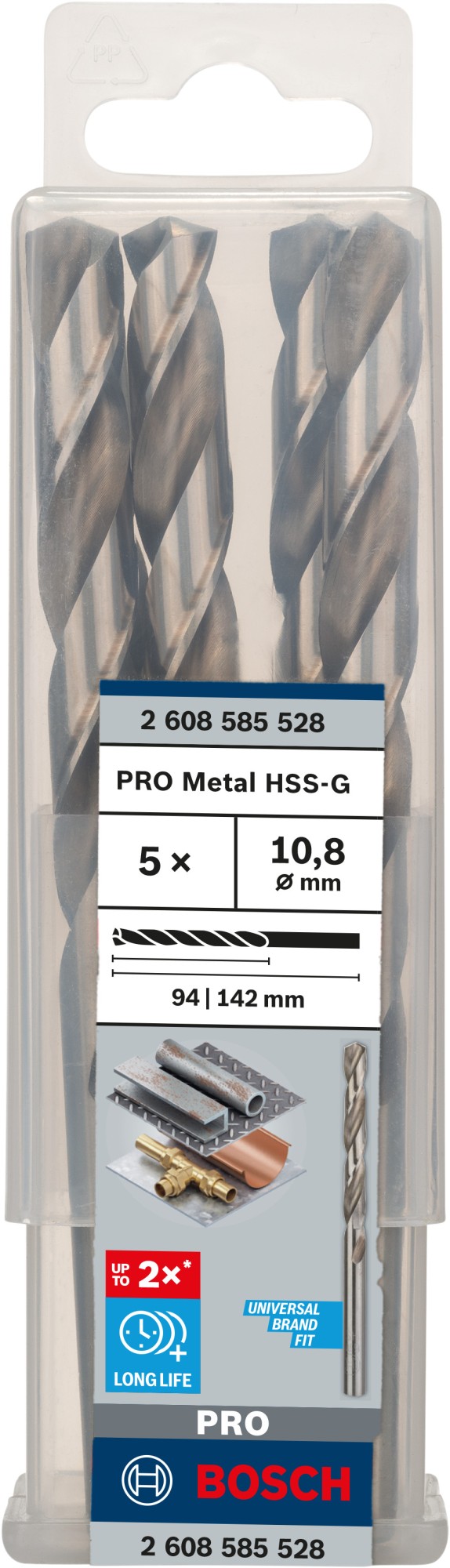 Broca helicoidal PRO Metal HSS-G, longitud estándar, 10,8 x 94 x 142 mm, 5 unidades