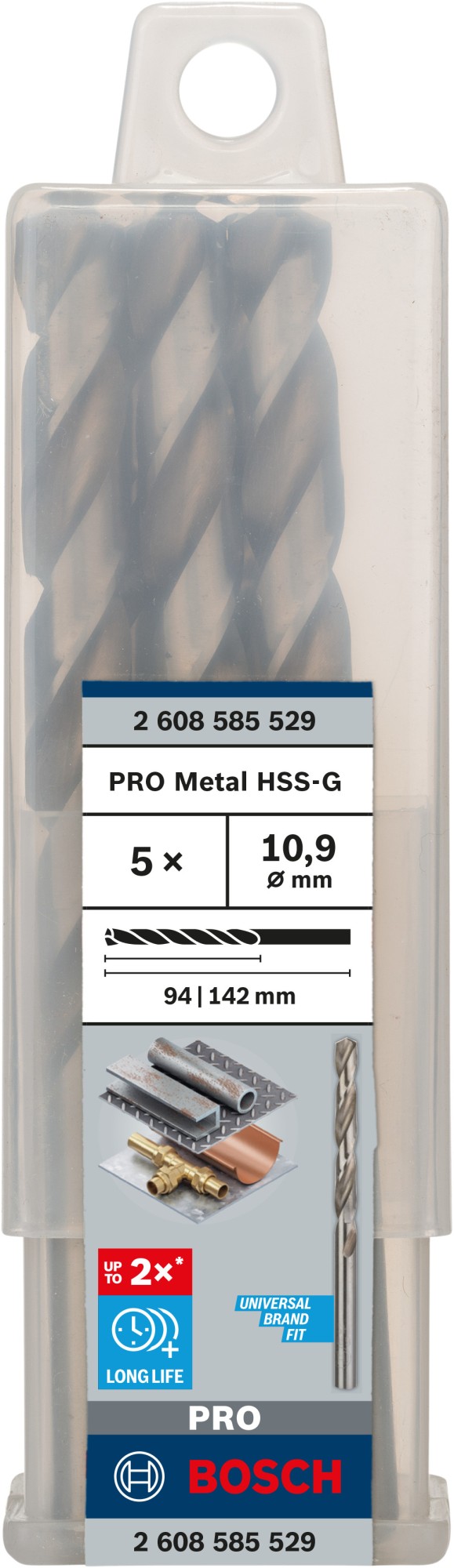 Broca helicoidal PRO Metal HSS-G, longitud estándar, 10,9 x 94 x 142 mm, 5 unidades