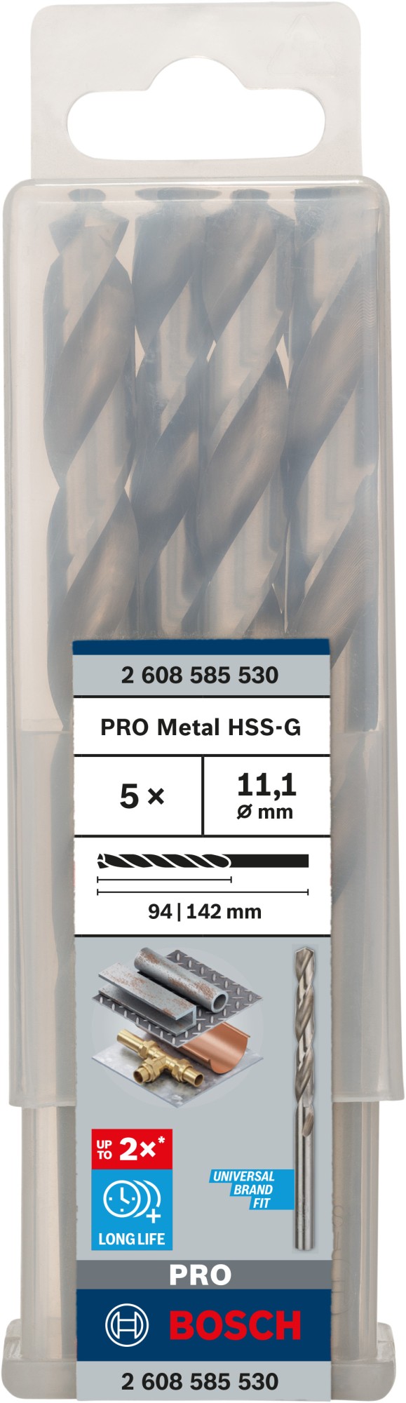 Broca helicoidal PRO Metal HSS-G, longitud estándar, 11,1 x 94 x 142 mm, 5 unidades