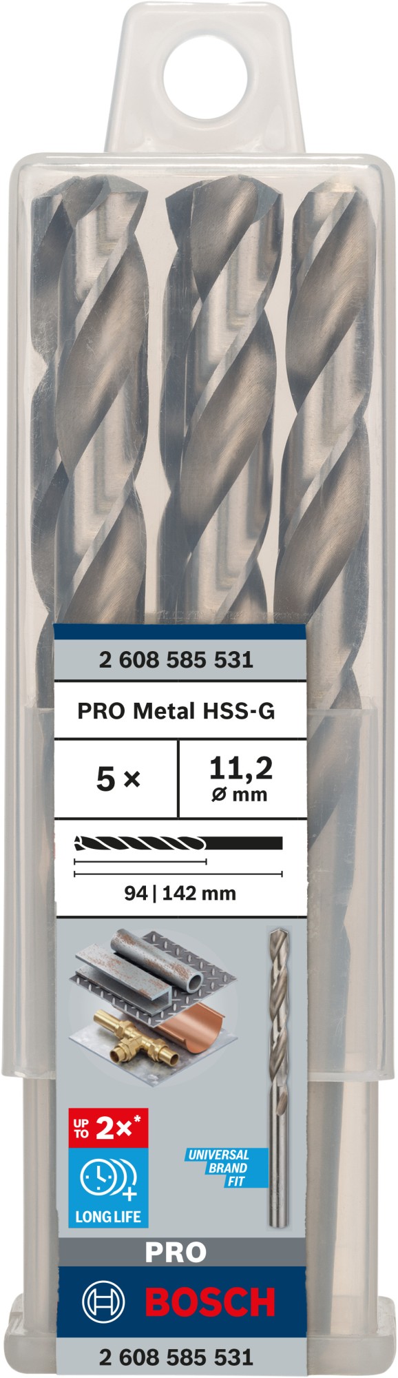 Broca helicoidal PRO Metal HSS-G, longitud estándar, 11,2 x 94 x 142 mm, 5 unidades