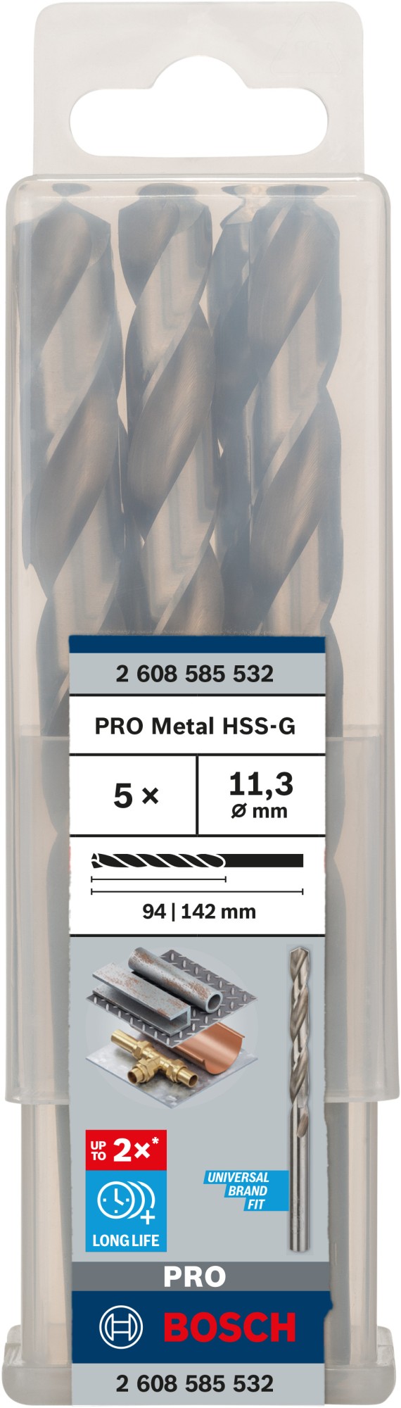 Broca helicoidal PRO Metal HSS-G, longitud estándar, 11,3 x 94 x 142 mm, 5 unidades