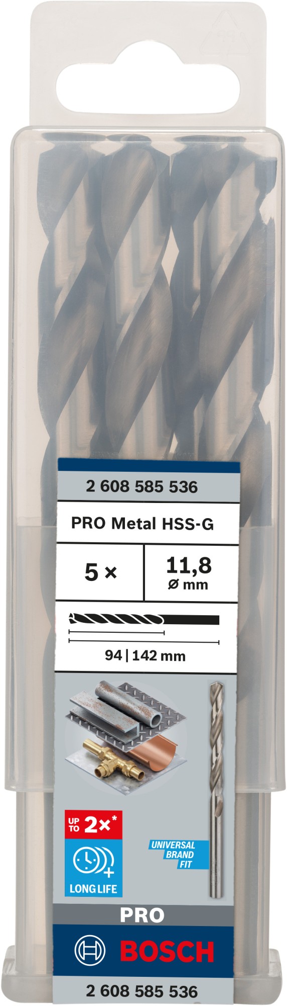 Broca helicoidal PRO Metal HSS-G, longitud estándar, 11,8 x 94 x 142 mm, 5 unidades