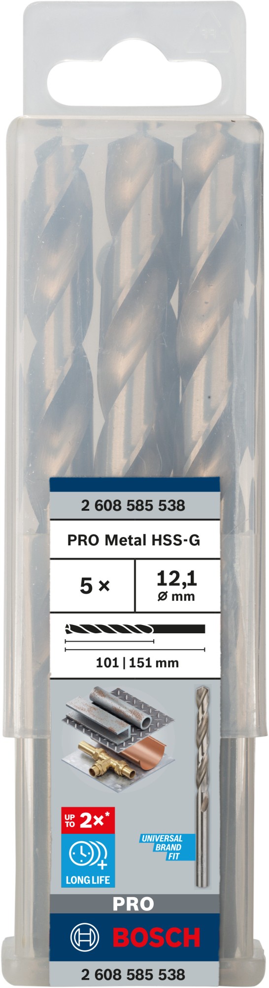 Broca helicoidal PRO Metal HSS-G, longitud estándar, 12,1 x 101 x 151 mm, 5 unidades