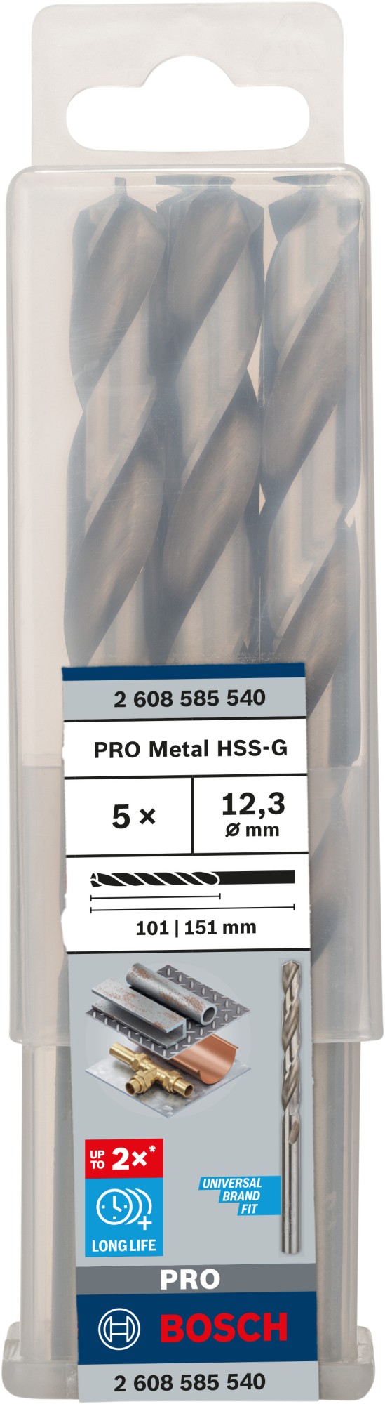 Broca helicoidal PRO Metal HSS-G, longitud estándar, 12,3 x 101 x 151 mm, 5 unidades