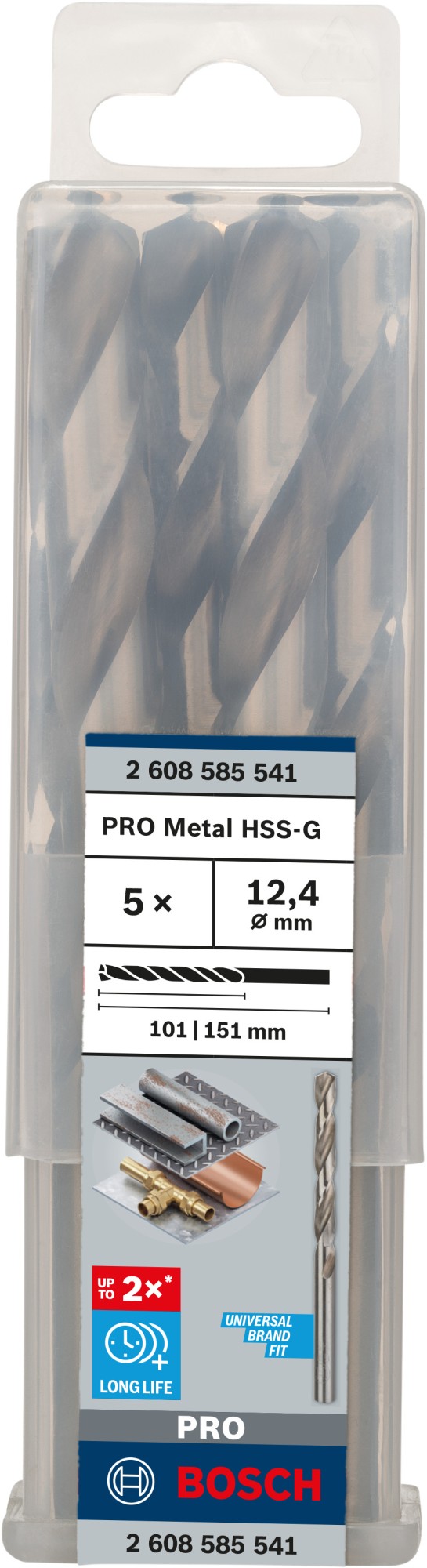 Broca helicoidal PRO Metal HSS-G, longitud estándar, 12,4 x 101 x 151 mm, 5 unidades