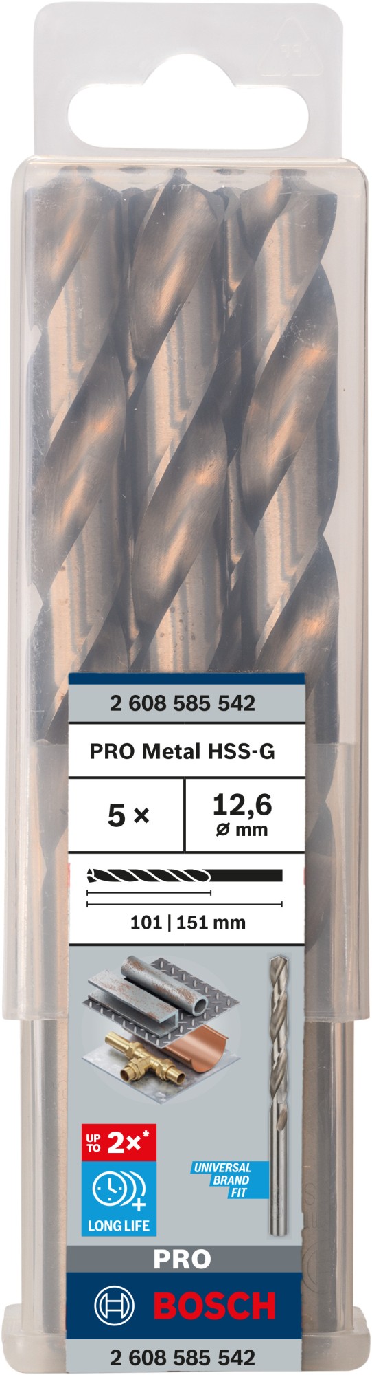 Broca helicoidal PRO Metal HSS-G, longitud estándar, 12,6 x 101 x 151 mm, 5 unidades