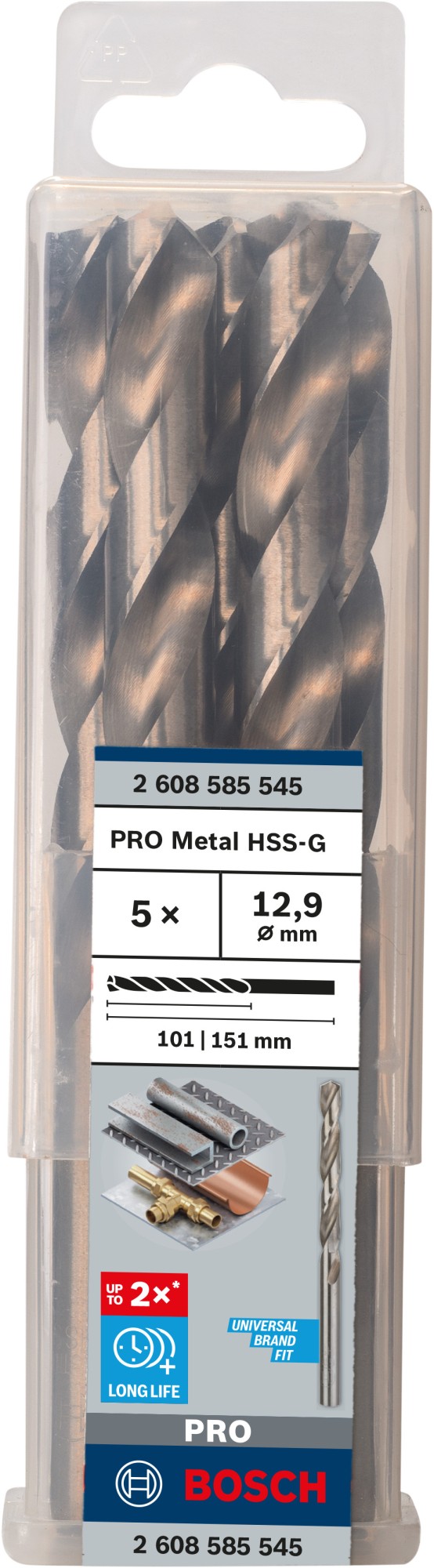 Broca helicoidal PRO Metal HSS-G, longitud estándar, 12,9 x 101 x 151 mm, 50 unidades