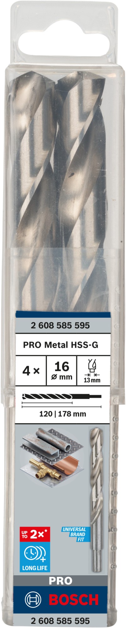 Broca helicoidal PRO Metal HSS-G, longitud estándar, 16 x 120 x 178 mm, 4 unidades