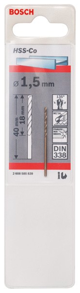 Brocas metálicas HSS-Co, DIN 338