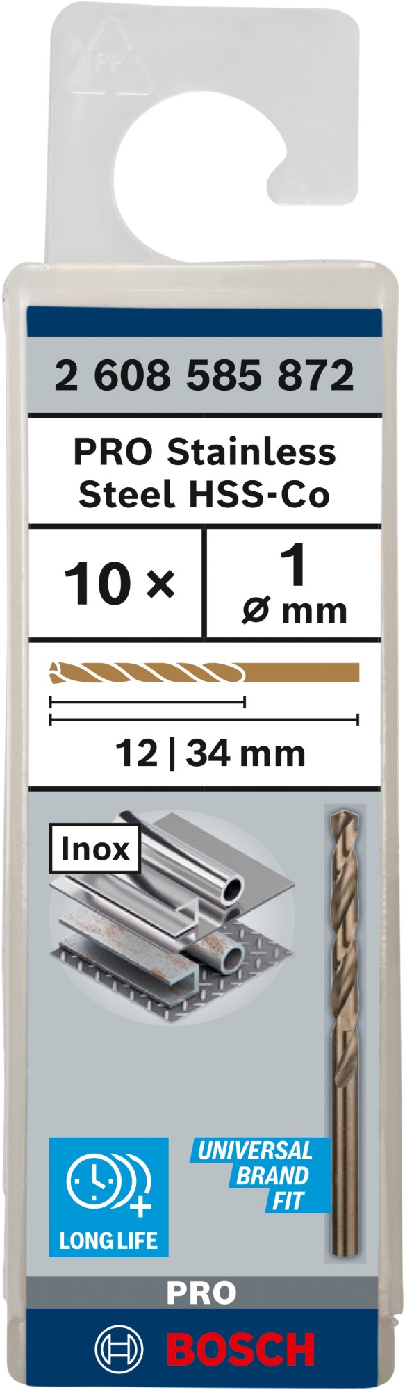 Broca helicoidal PRO Stainless Steel HSS-Co, 1 x 12 x 34 mm, 10 unidades