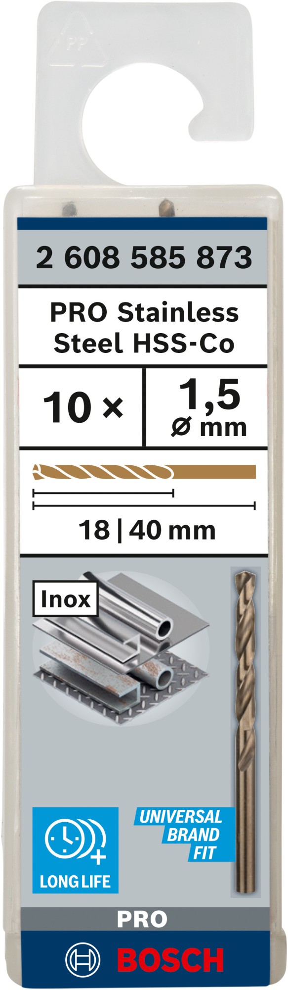 Broca helicoidal PRO Stainless Steel HSS-Co, 1 x 18 x 40 mm, 10 unidades