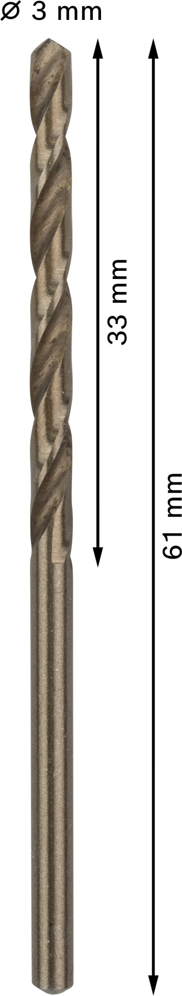 Broca helicoidal PRO Stainless Steel HSS-Co, 3 x 33 x 61 mm, 10 unidades