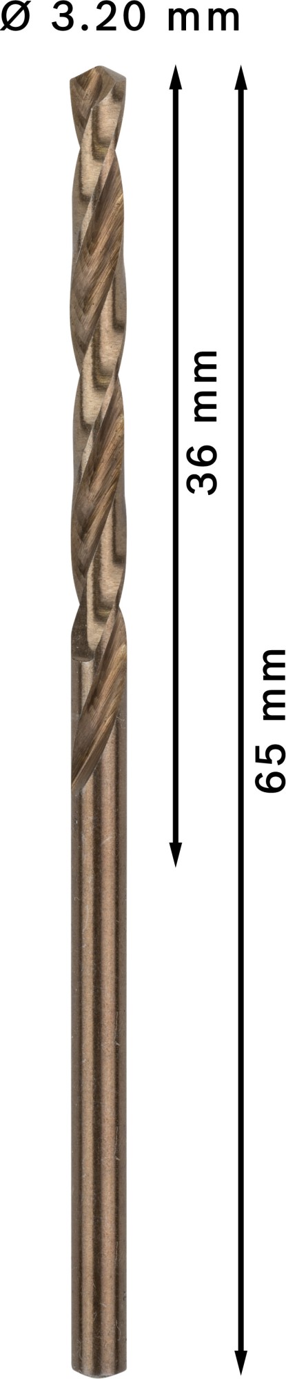 Broca helicoidal PRO Stainless Steel HSS-Co, 3,2 x 36 x 65 mm, 10 unidades