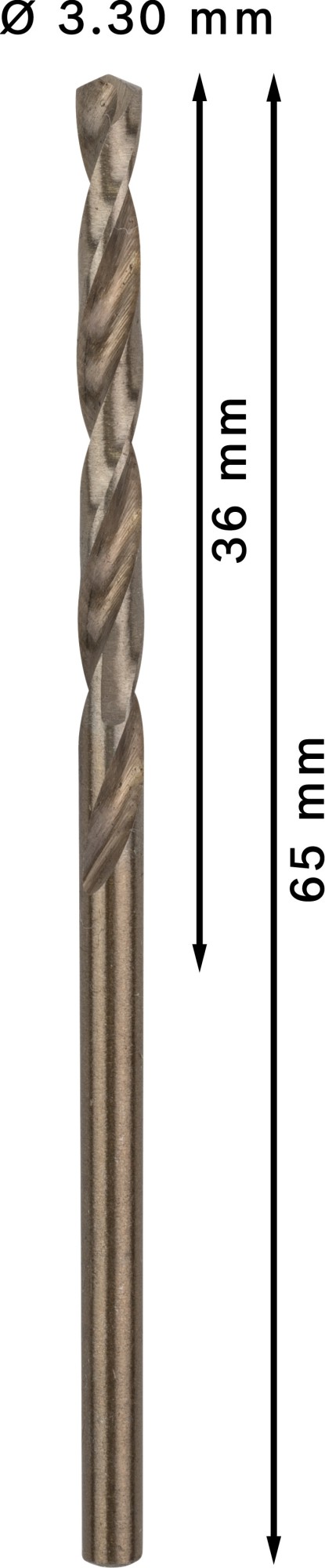 Broca helicoidal PRO Stainless Steel HSS-Co, 3,3 x 36 x 65 mm, 10 unidades
