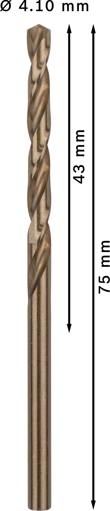 Broca helicoidal PRO Stainless Steel HSS-Co, 4,1 x 43 x 75 mm, 10 unidades