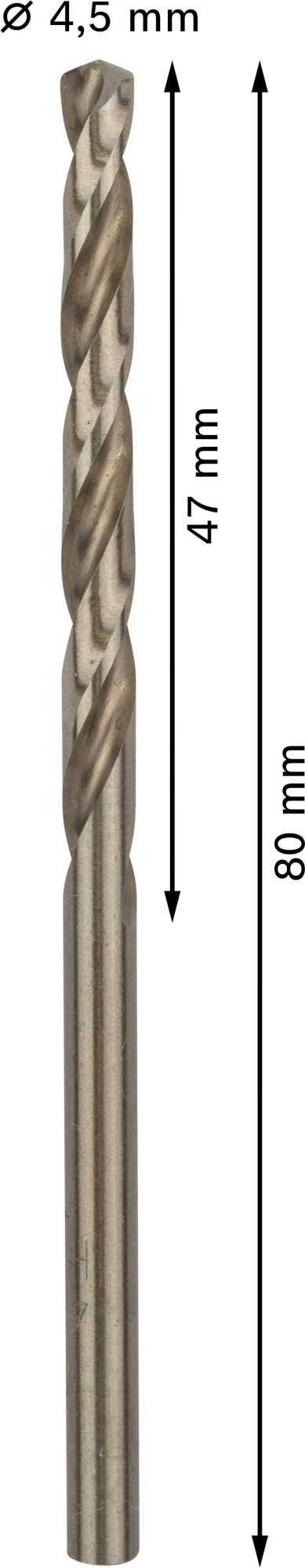 Broca helicoidal PRO Stainless Steel HSS-Co, 4,5 x 47 x 80 mm, 10 unidades