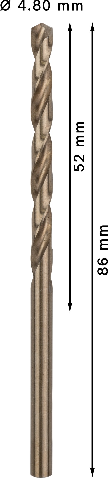 Broca helicoidal PRO Stainless Steel HSS-Co, 4,8 x 52 x 86 mm, 10 unidades