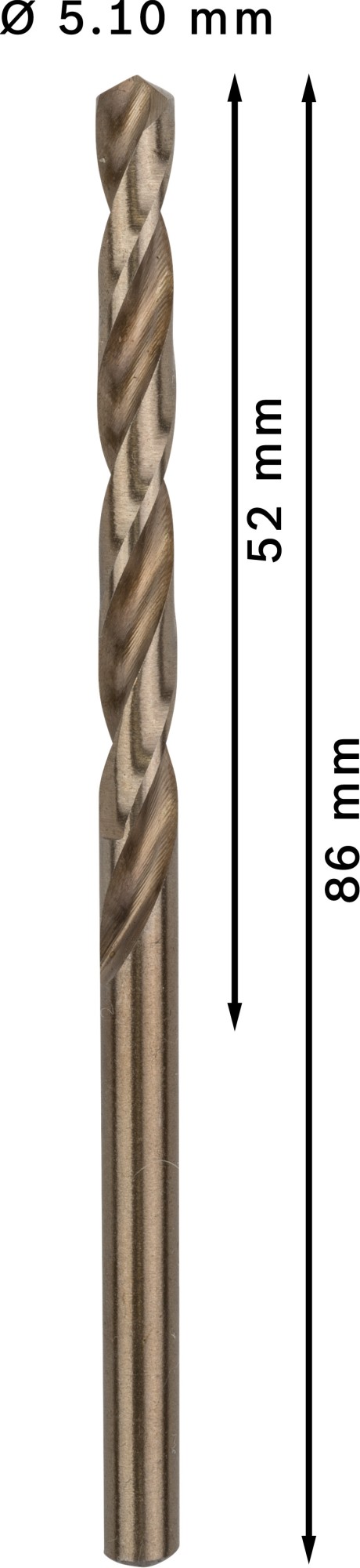 Broca helicoidal PRO Stainless Steel HSS-Co, 5,1 x 52 x 86 mm, 10 unidades