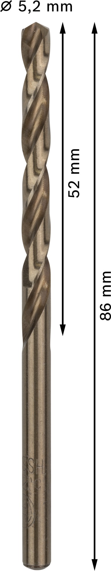 Broca helicoidal PRO Stainless Steel HSS-Co, 5,2 x 52 x 86 mm, 10 unidades