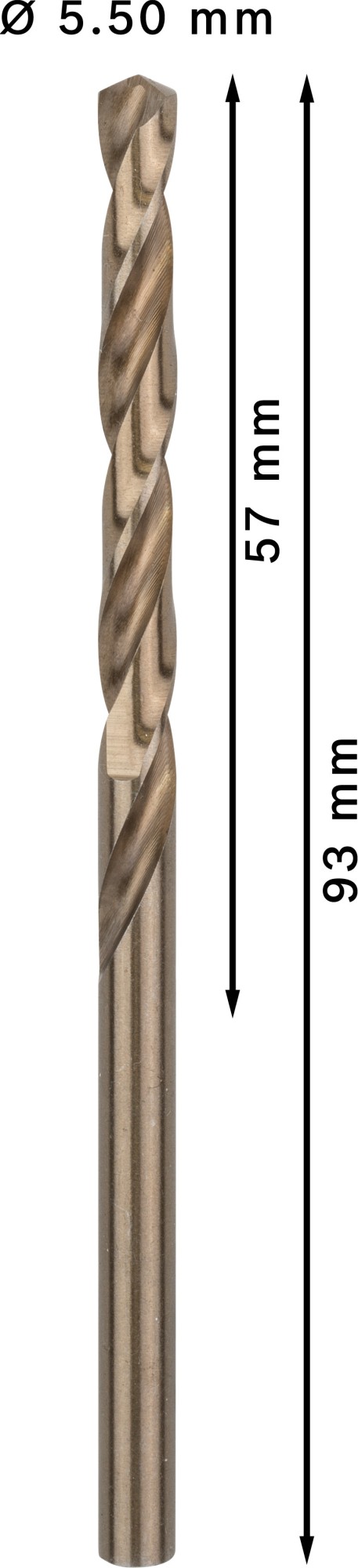 Broca helicoidal PRO Stainless Steel HSS-Co, 5,5 x 57 x 93 mm, 10 unidades