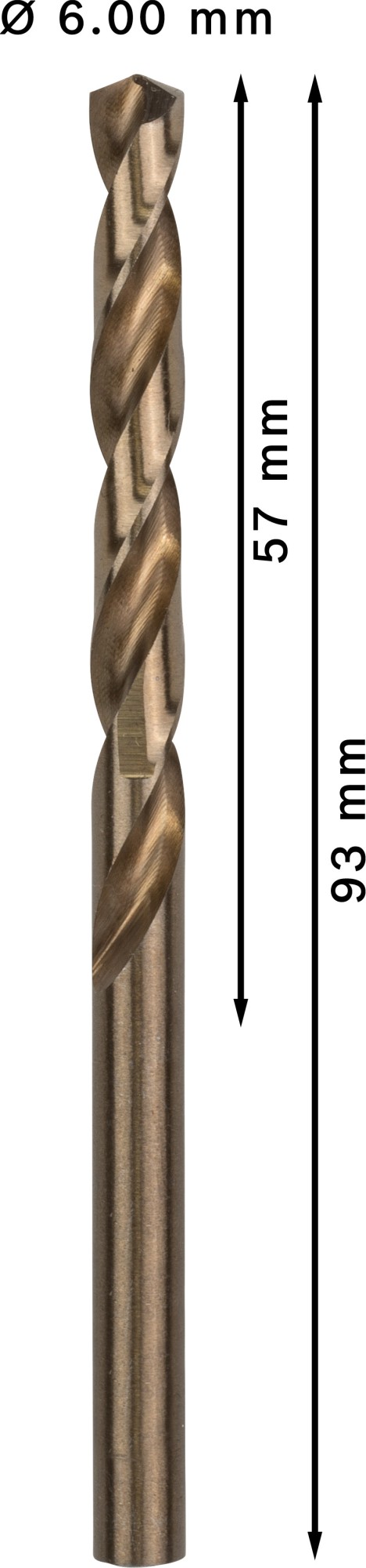 Broca helicoidal PRO Stainless Steel HSS-Co, 6 x 57 x 93 mm, 10 unidades