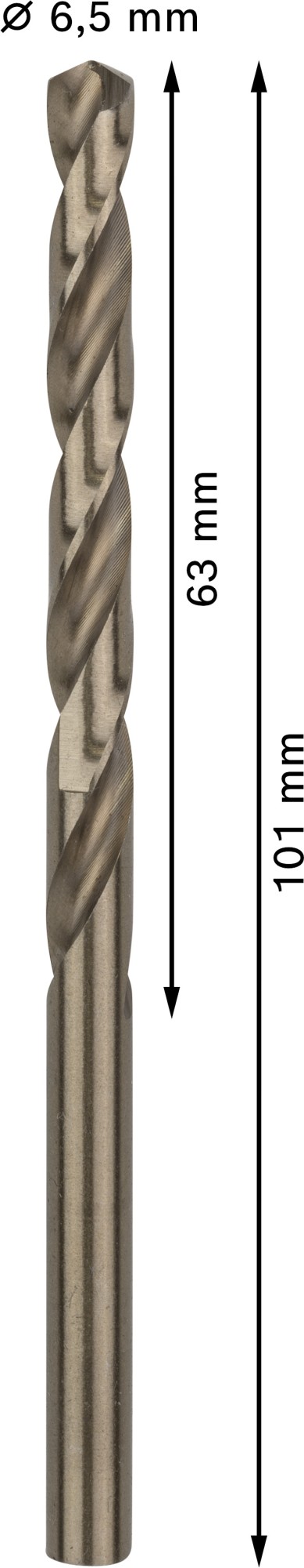 Broca helicoidal PRO Stainless Steel HSS-Co, 6,5 x 63 x 101 mm, 10 unidades
