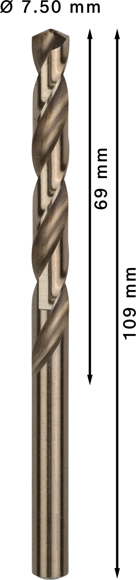 Broca helicoidal PRO Stainless Steel HSS-Co, 7,5 x 69 x 109 mm, 10 unidades