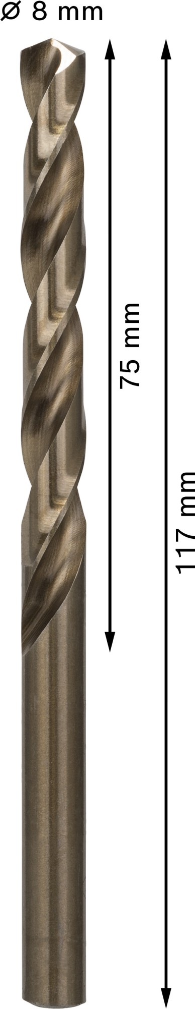 Broca helicoidal PRO Stainless Steel HSS-Co, 8 x 75 x 117 mm, 5 unidades