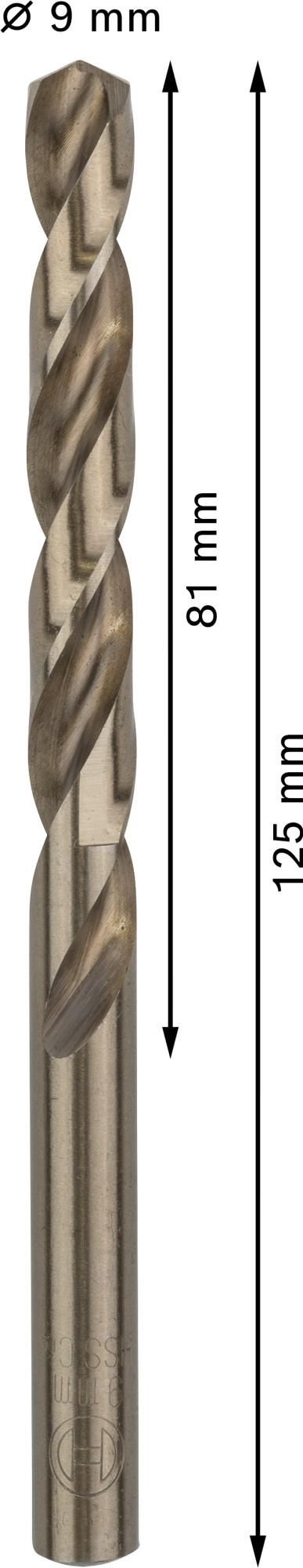 Broca helicoidal PRO Stainless Steel HSS-Co, 9 x 81 x 125 mm, 5 unidades