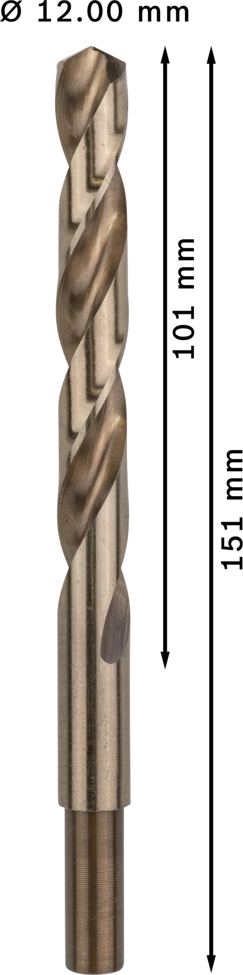 Broca helicoidal PRO Stainless Steel HSS-Co, 12 x 101 x 151 mm, 5 unidades