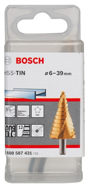 Brocas escalonadas HSS-TiN. 6 - 39 mm, 10,0 mm, 93,5 mm