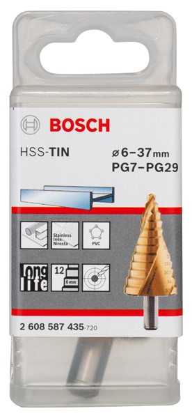 Brocas escalonadas HSS-TiN. 6 - 37 mm, 10,0 mm, 93 mm