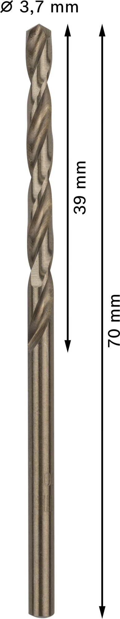 Broca helicoidal PRO Stainless Steel HSS-Co, 3,7 x 39 x 70 mm, 10 unidades