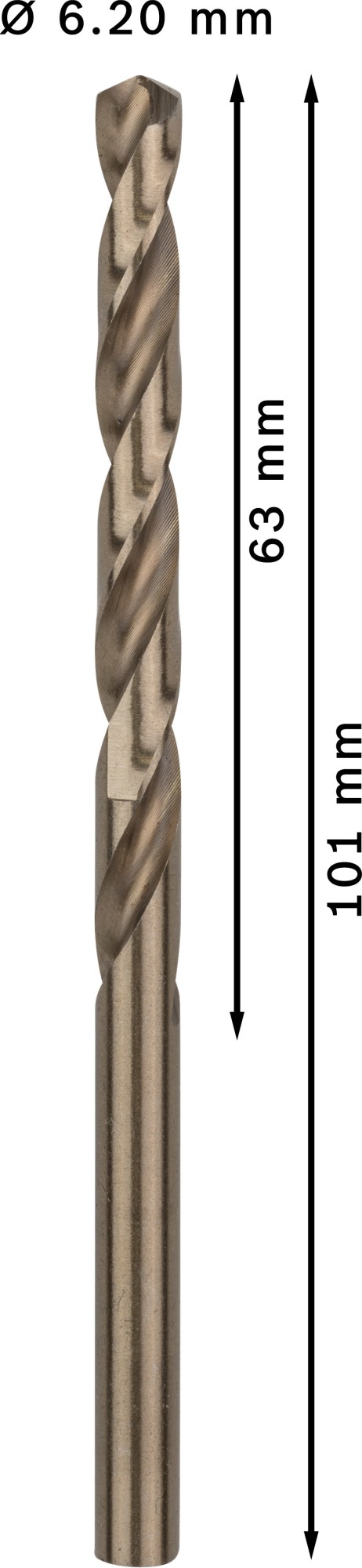 Broca helicoidal PRO Stainless Steel HSS-Co, 6,2 x 63 x 101 mm, 10 unidades