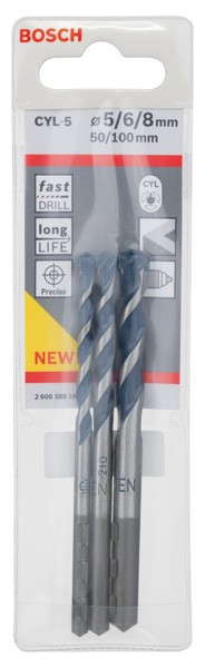 Set de brocas para hormigón CYL-5, 3 unidades, de 5/6/8 mm