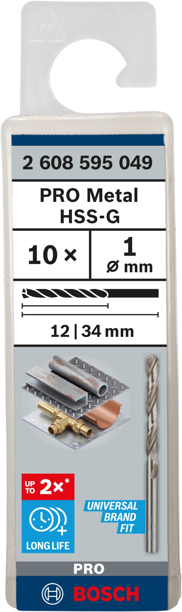 Broca helicoidal PRO Metal HSS-G, longitud estándar, 1 x 12 x 34 mm, 10 unidades