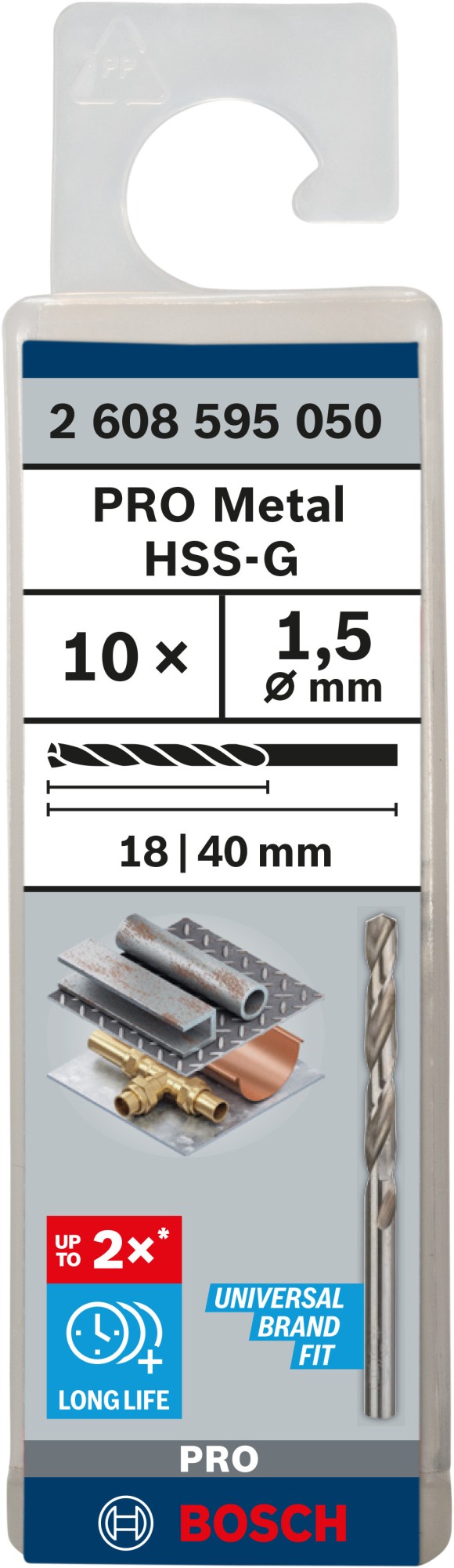 Broca helicoidal PRO Metal HSS-G, longitud estándar, 1,5 x 18 x 40 mm, 10 unidades