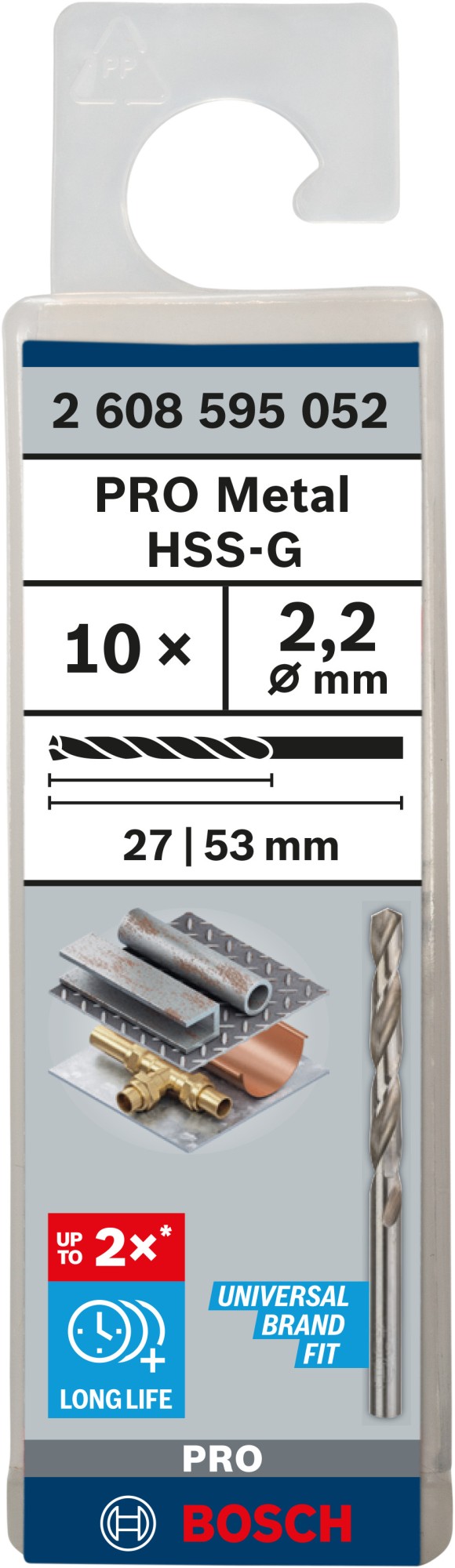 Broca helicoidal PRO Metal HSS-G, longitud estándar, 2,2 x 27 x 53 mm, 10 unidades