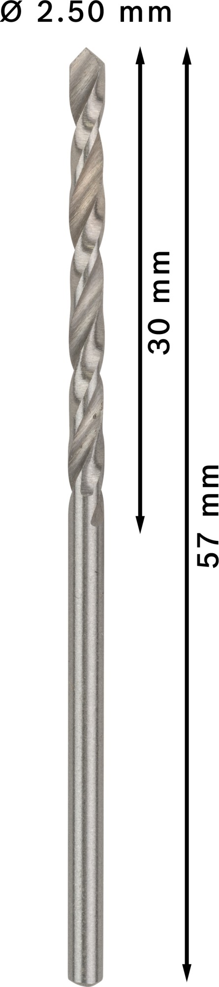 Broca helicoidal PRO Metal HSS-G, longitud estándar, 2,5 x 30 x 57 mm, 10 unidades