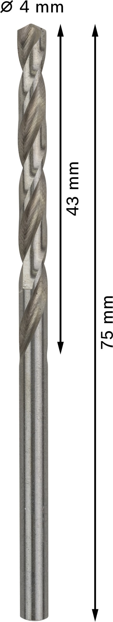 Broca helicoidal PRO Metal HSS-G, longitud estándar, 4 x 43 x 75 mm, 10 unidades
