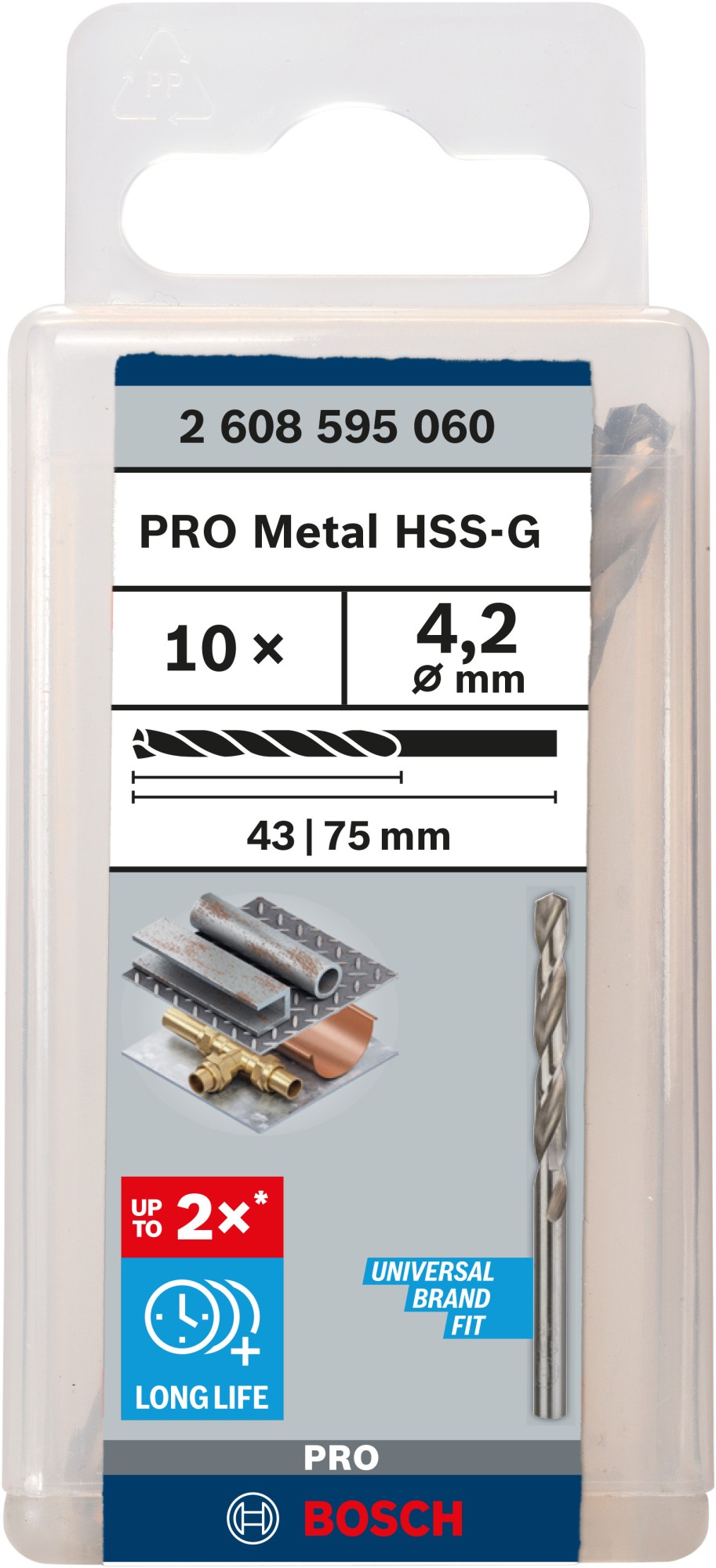 Broca helicoidal PRO Metal HSS-G, longitud estándar, 4,2 x 43 x 75 mm, 10 unidades