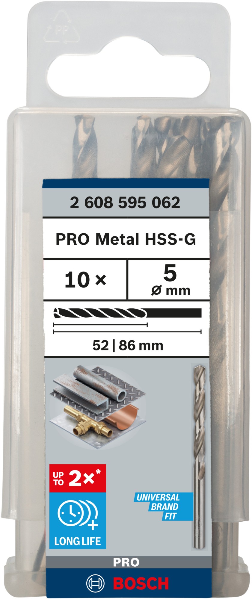 Broca helicoidal PRO Metal HSS-G, longitud estándar, 5 x 52 x 86 mm, 10 unidades