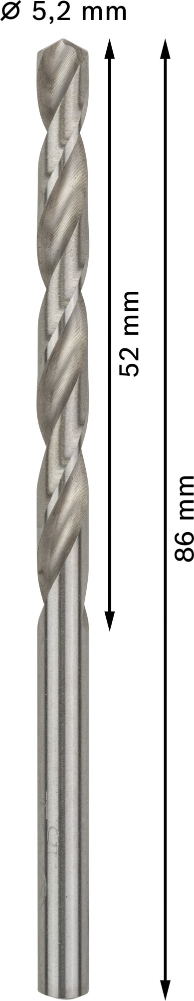 Broca helicoidal PRO Metal HSS-G, longitud estándar, 5,2 x 52 x 86 mm, 10 unidades