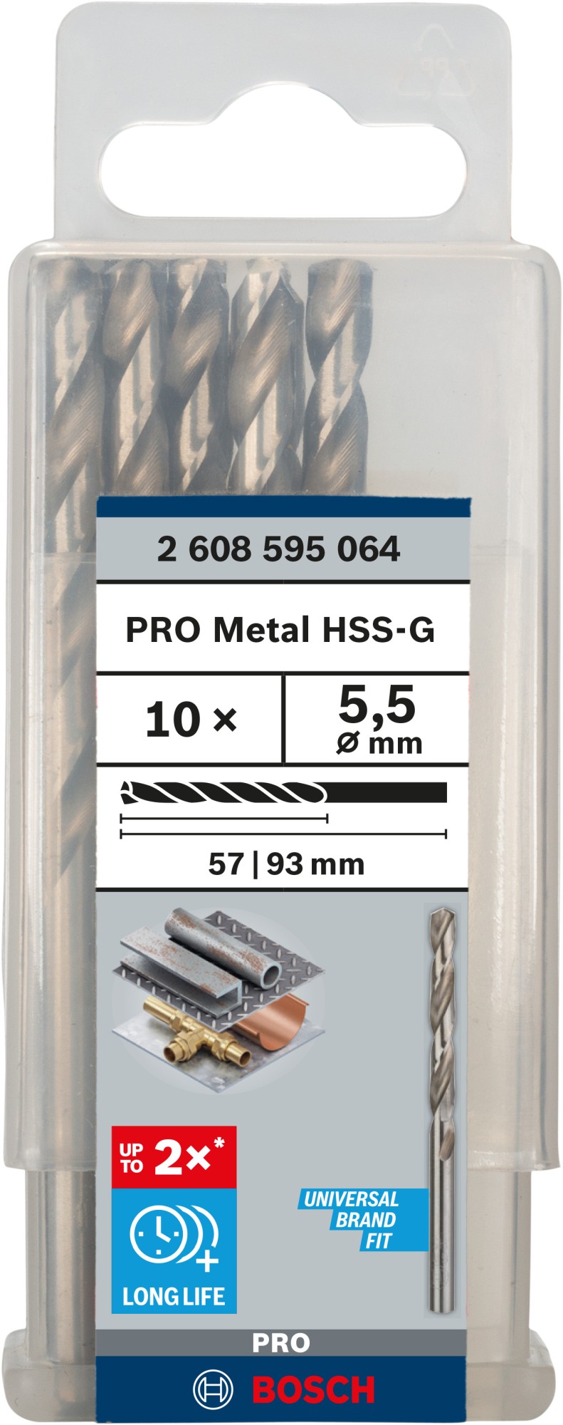 Broca helicoidal PRO Metal HSS-G, longitud estándar, 5,5 x 57 x 93 mm, 10 unidades