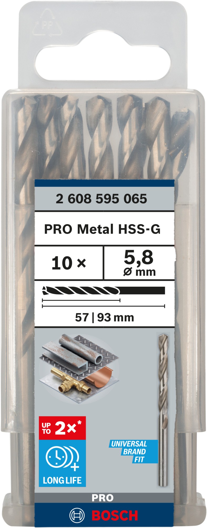 Broca helicoidal PRO Metal HSS-G, longitud estándar, 5,8 x 57 x 93 mm, 10 unidades