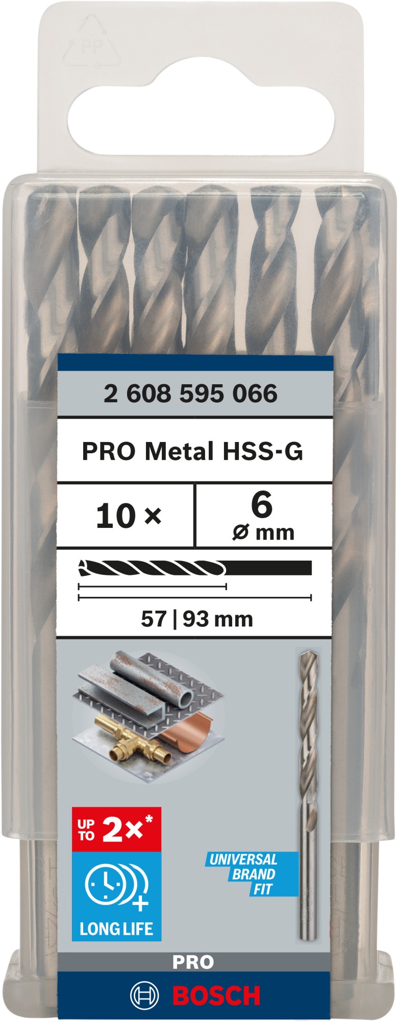 Broca helicoidal PRO Metal HSS-G, longitud estándar, 6 x 57 x 93 mm, 10 unidades